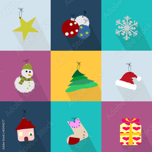 Christmas icons set with objects typical of the party - colored