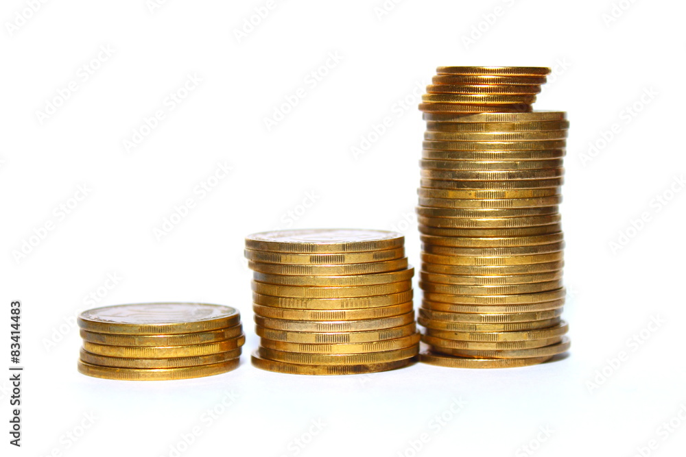 Stack of golden coins isolated on white background Stack of golden coins isolated on white background