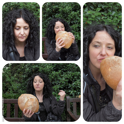 Brunette girl with bread set photo