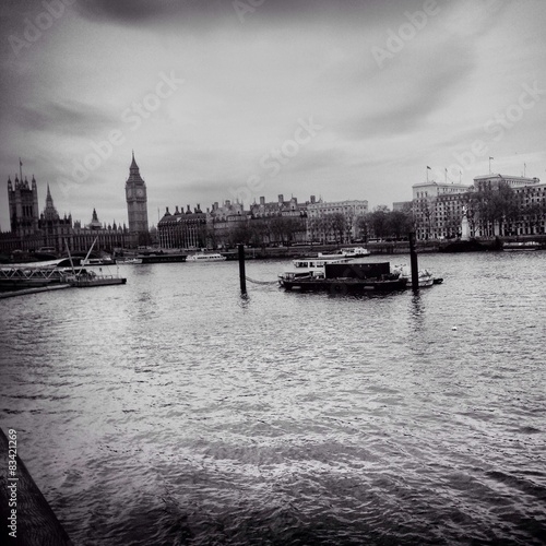 thames river in london in black and white color 