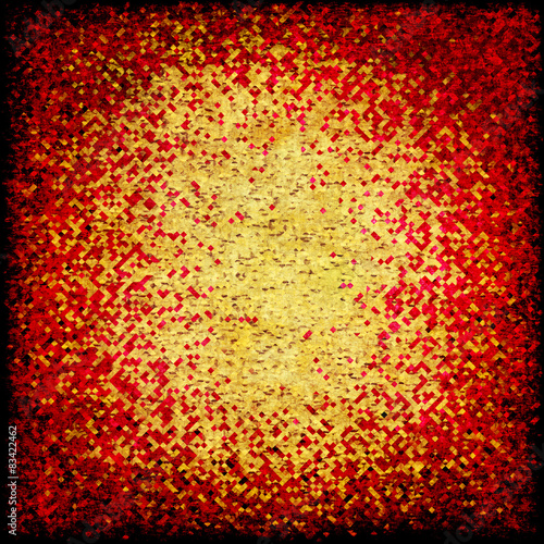 Grungy red abstract background with golden confetti inside.