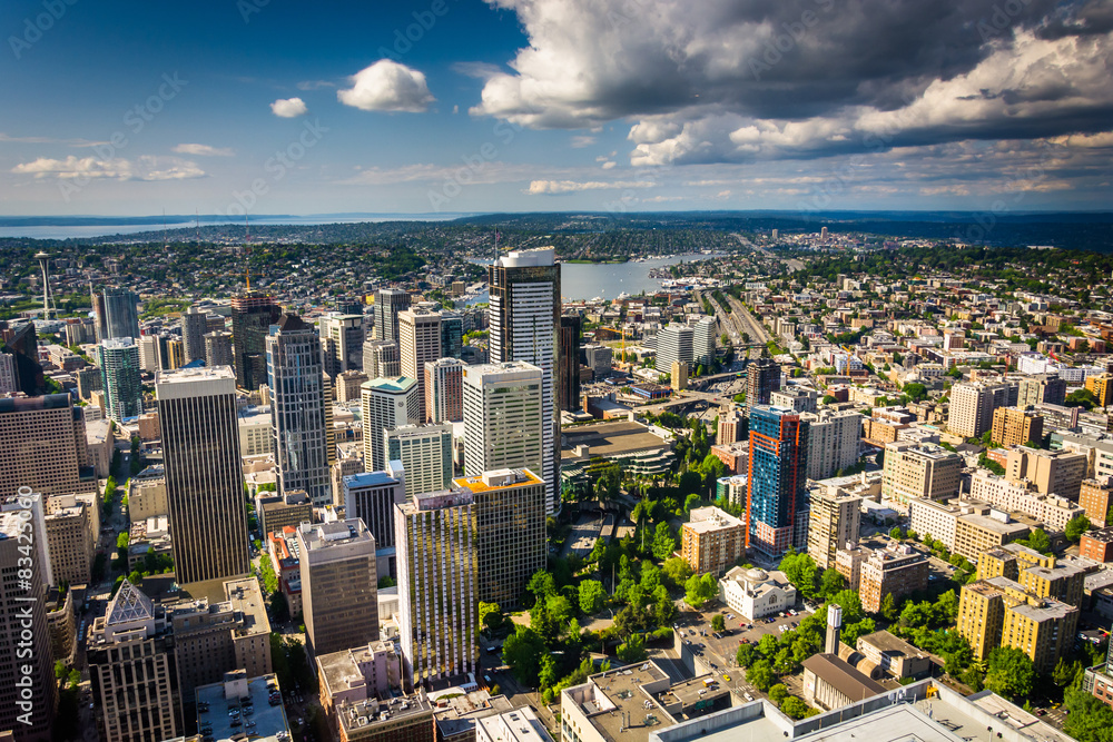 Obraz premium View of the downtown skyline, in Seattle, Washington.