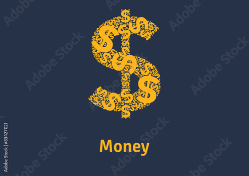 Dark background with shiny gold typographical dollar sign