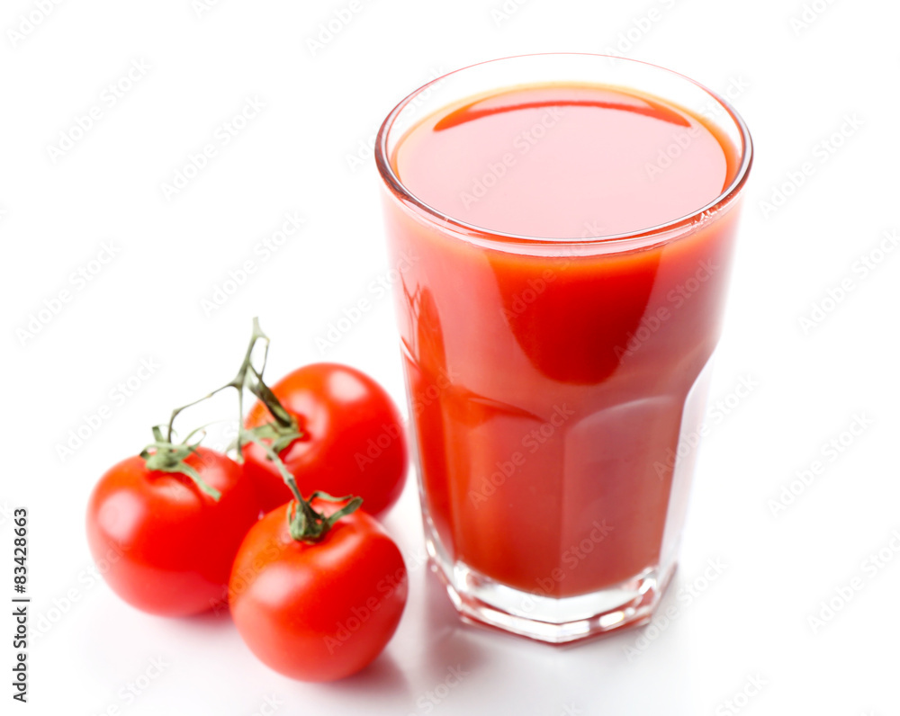Glass of tomato juice with vegetables isolated on white Glass of tomato juice with vegetables isolated on white