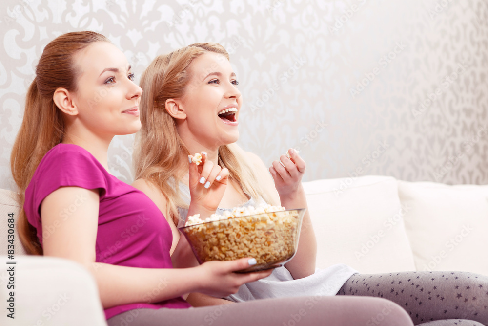 Watching movie at pajamas party Watching movie at pajamas party