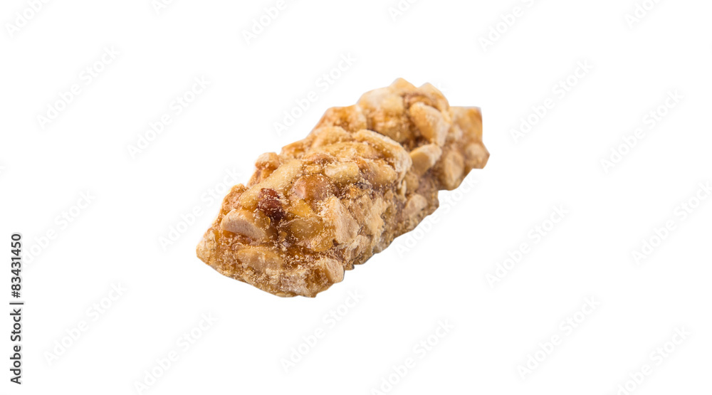 Caramelized candy nuts over white background Caramelized candy nuts over white background