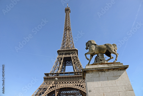 Eiffel Tower and Horse Sculpture in Foreground, Paris, France © aimy27feb