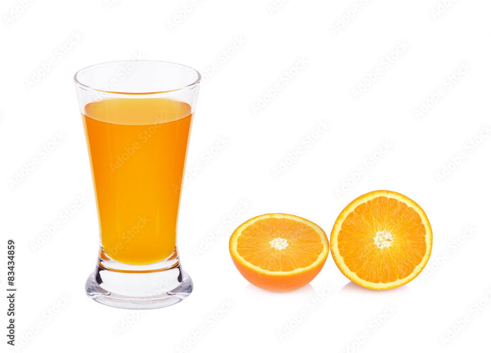 Orange juice and slices of orange isolated on white background Orange juice and slices of orange isolated on white background