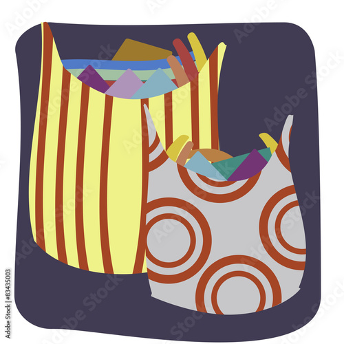 Plastic shopping bags full of clothes for relief operations