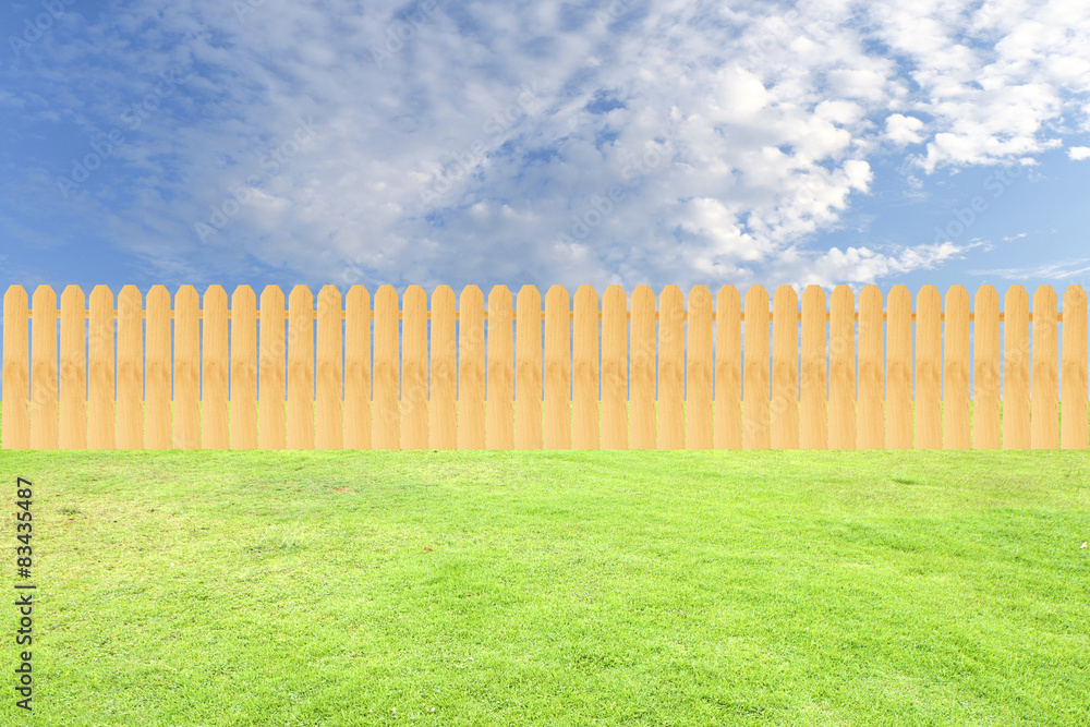 Fototapeta premium Fence on grass and sky background
