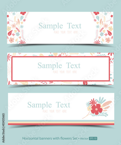 Set of horizontal banners with flowers