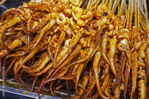 Street food of grilled Squid on the streets of Guilin