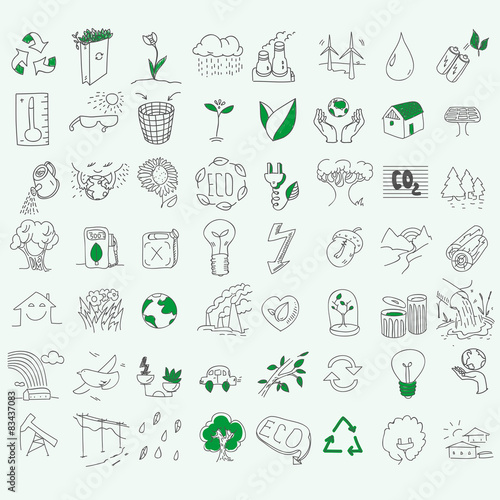 Ecology organic signs eco and bio elements in hand drawn style