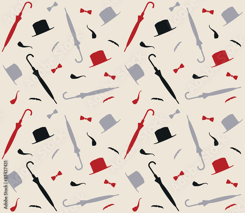 Pattern with hats and umbrellas