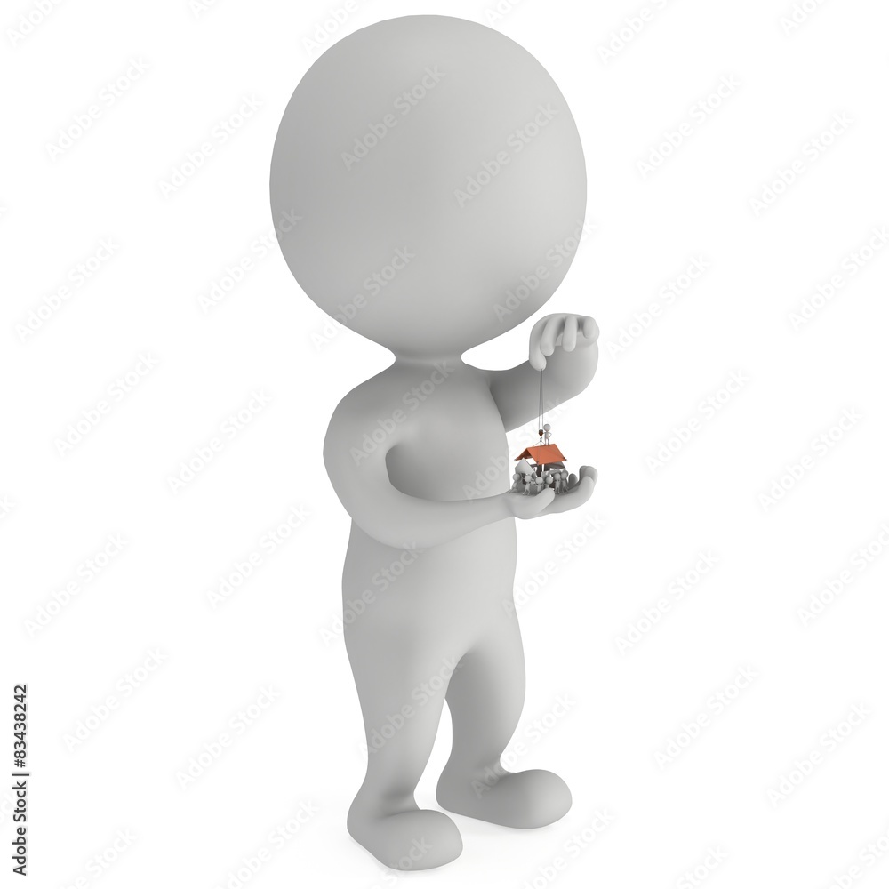 Small people build house on the palm Small people build house on the palm