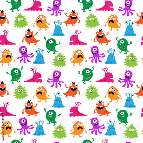 Decorative seamless pattern with multi-colored monsters