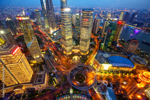 Photography Shanghai aerial view at dusk, China
