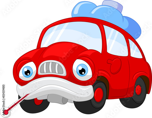 Cartoon car character needing repair. vector illustration