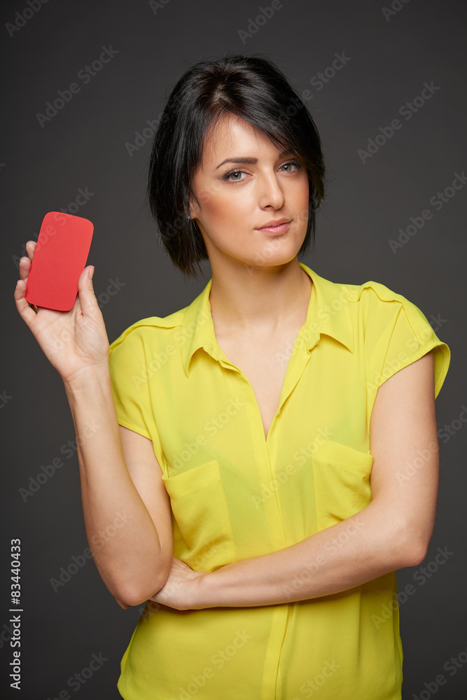 Confident woman showing blank credit card Confident woman showing blank credit card