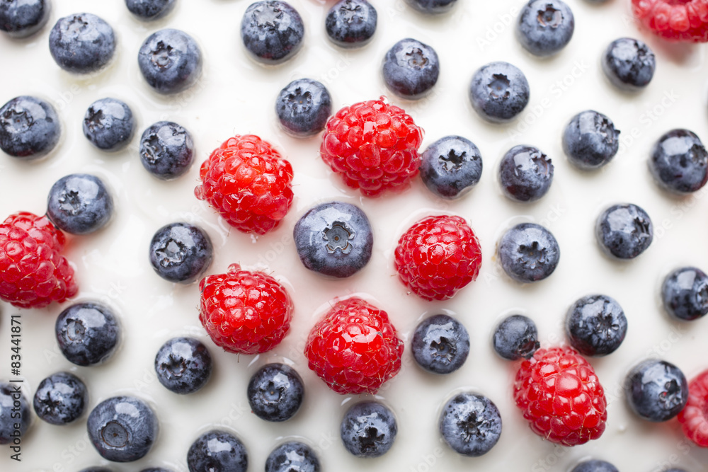 Cake with blueberries and raspberries. Confectionery product. Cake with blueberries and raspberries. Confectionery product.