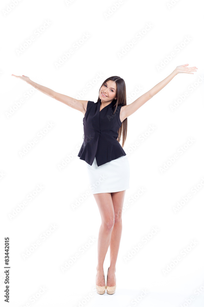 Attractive young woman standing isolated on white Attractive young woman standing isolated on white