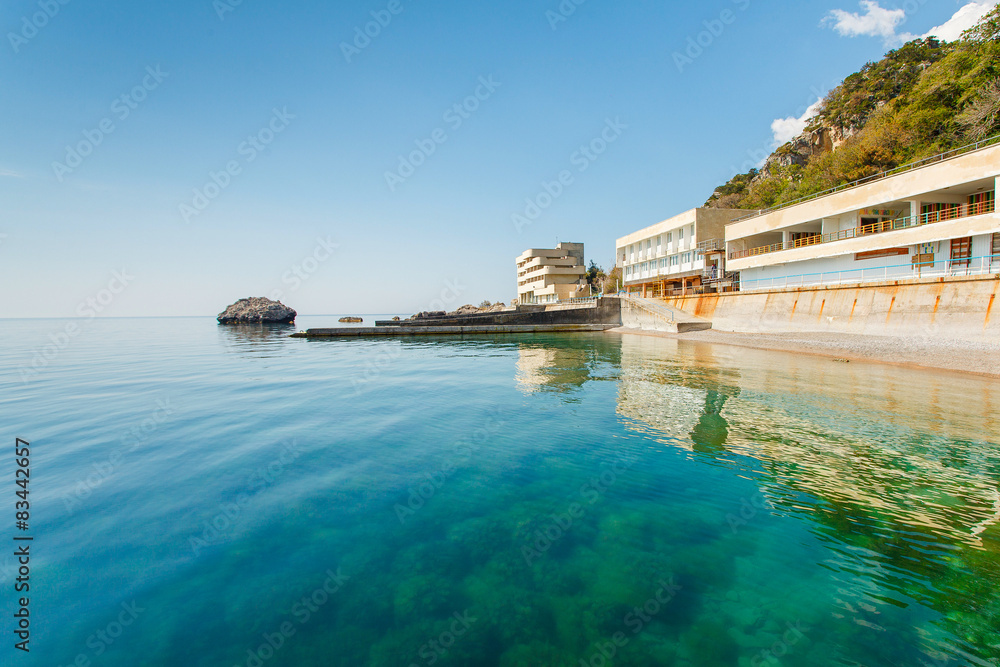 Beautiful seascape in morning on coast of Crimea
