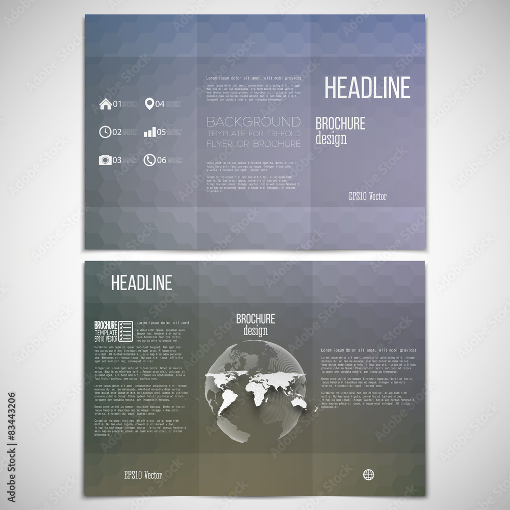Naklejka premium Vector set of tri-fold brochure design template on both sides