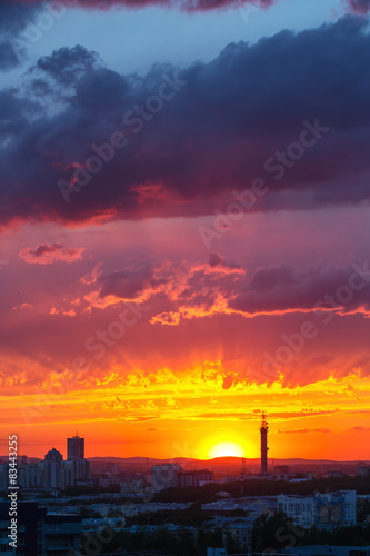 Epic Dramatic Sunset Sky in Industrial City