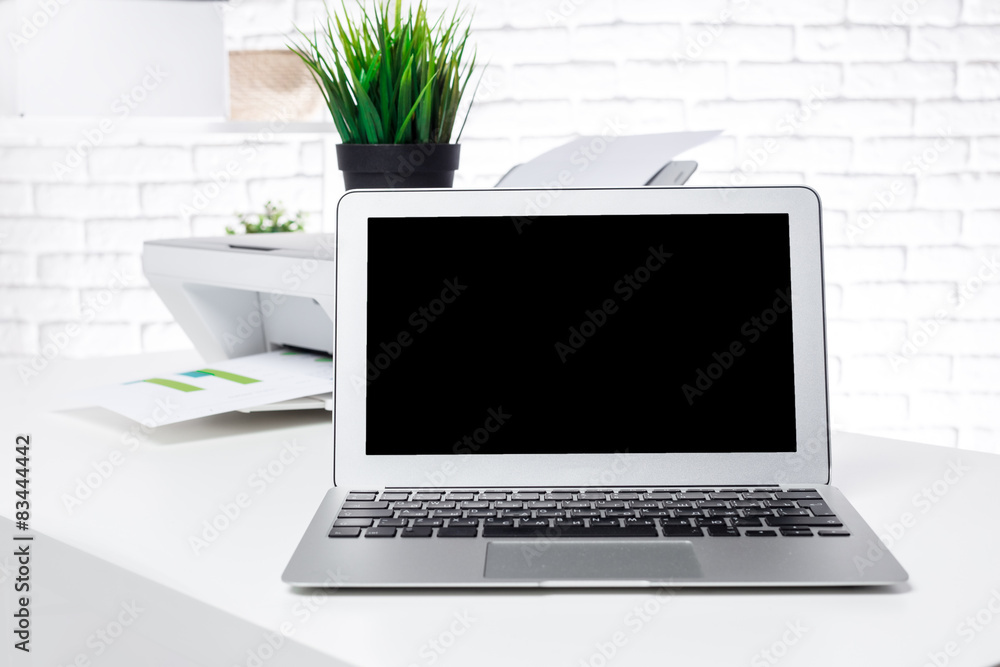 Fototapeta premium Office open laptop with blank screen