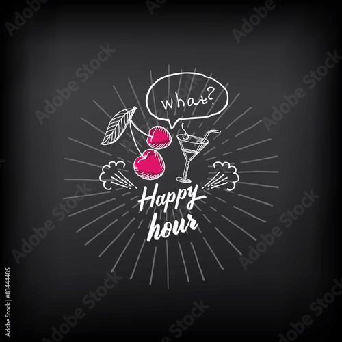 Happy hour party invitation. Cocktail chalkboard banner.