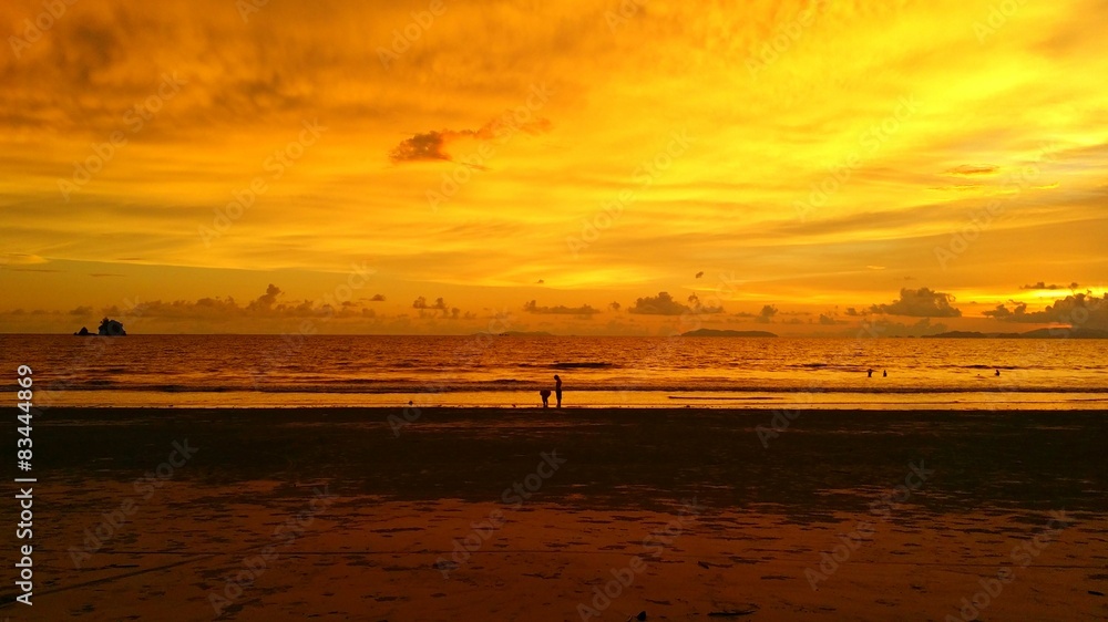 beach  with shading sky background at sunset moment