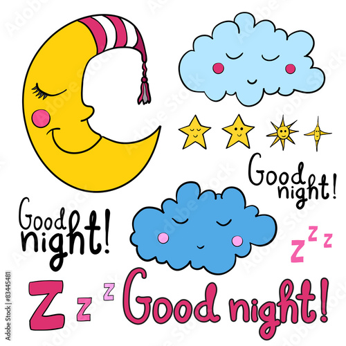 Set of cartoon images about good night