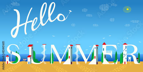 Inscription Hello summer. Vector Illustration