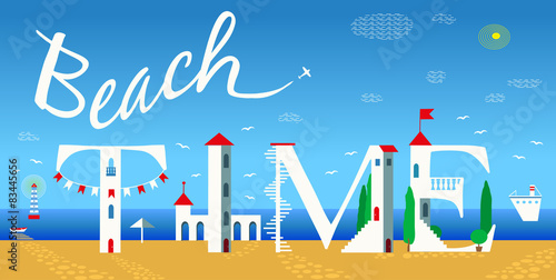 Inscription Beach time. Vector Illustration