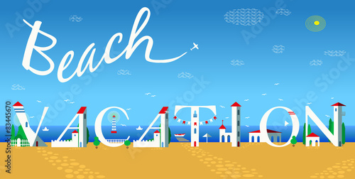 Inscription Beach vacation. Vector Illustration