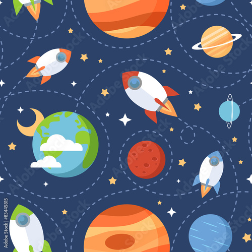 Seamless children cartoon space pattern