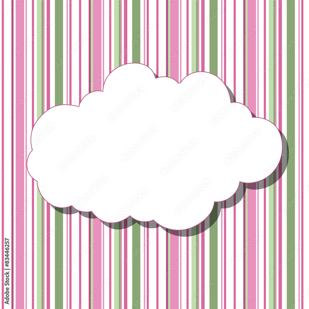 Cartoon white cloud with shadow on striped colored background Cartoon white cloud with shadow on striped colored background