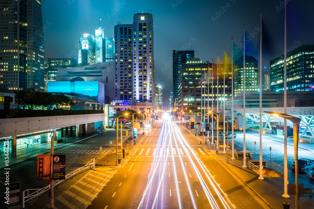 Long exposure of traffic on Howard Street at night, in San Franc