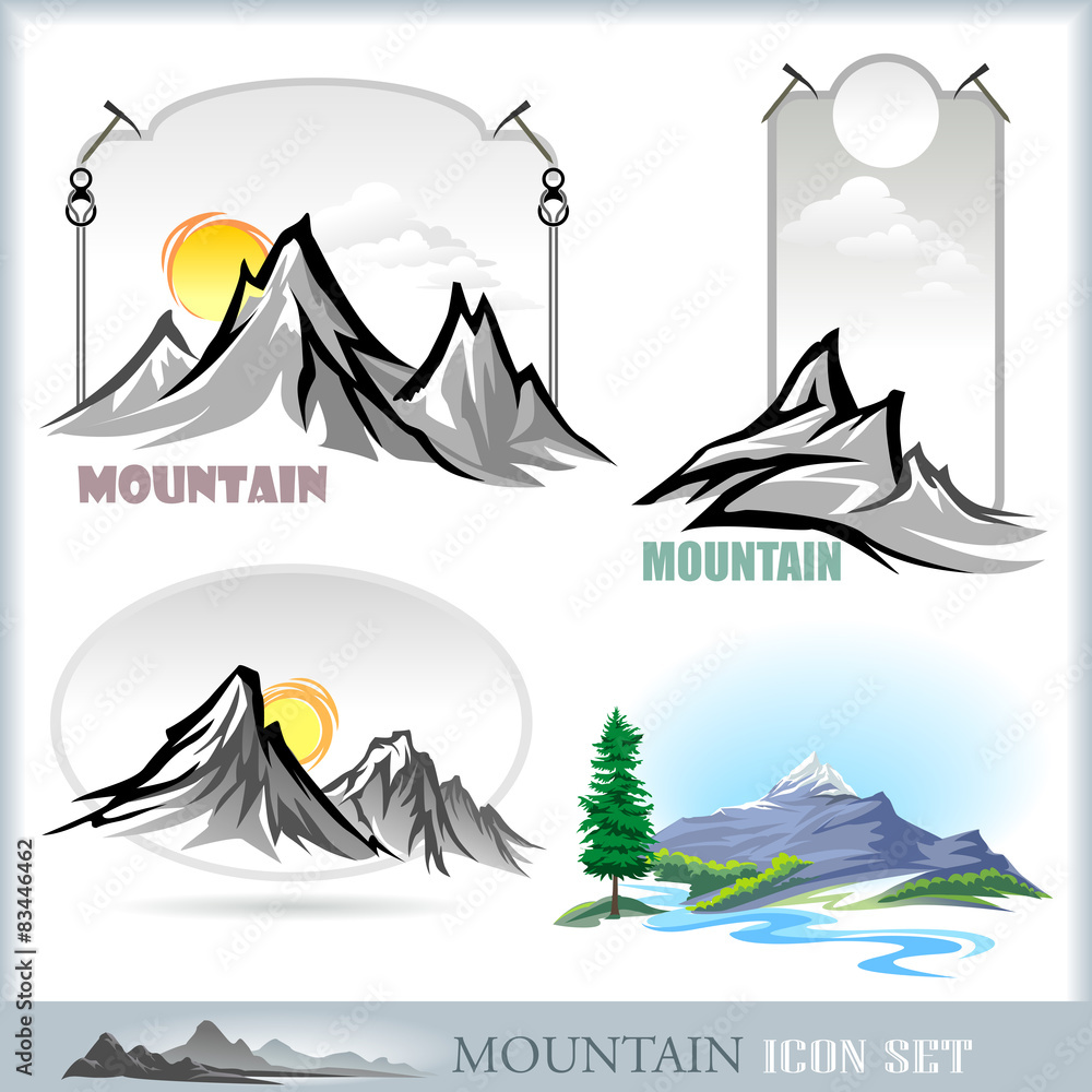 Mountain range and river icons