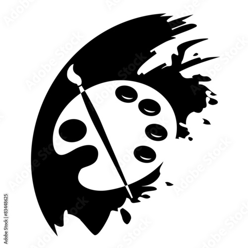  Color palette and artistic brush. Vector icon.