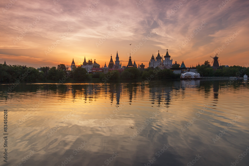 Summer landscape with russian Kremlin at sunset Summer landscape with russian Kremlin at sunset