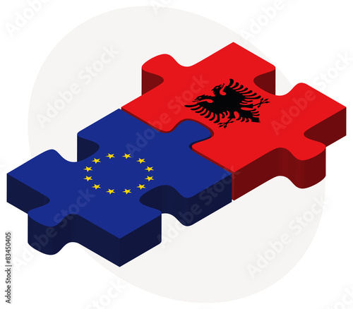 European Union and Albania Flags in puzzle