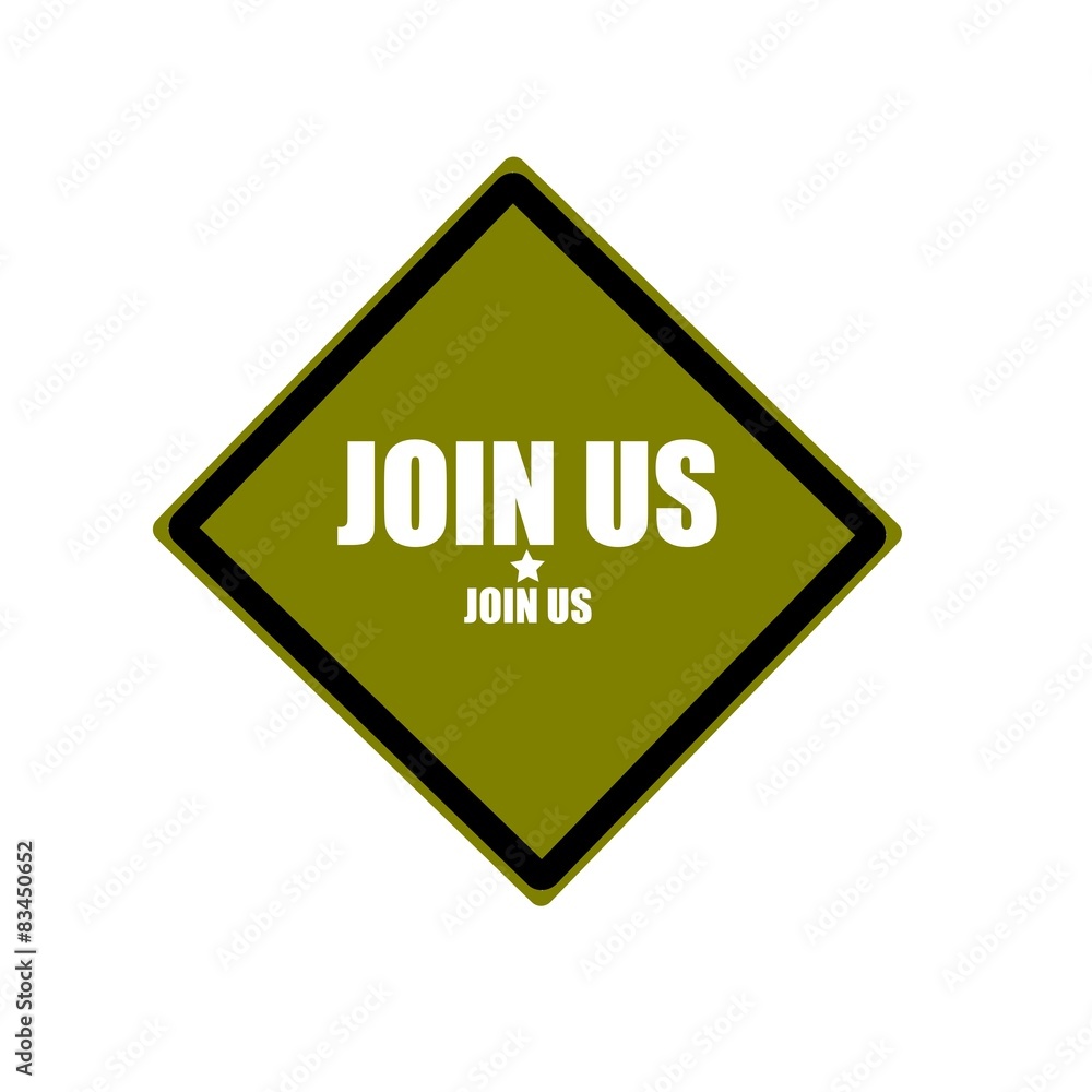 join us white stamp text on green background