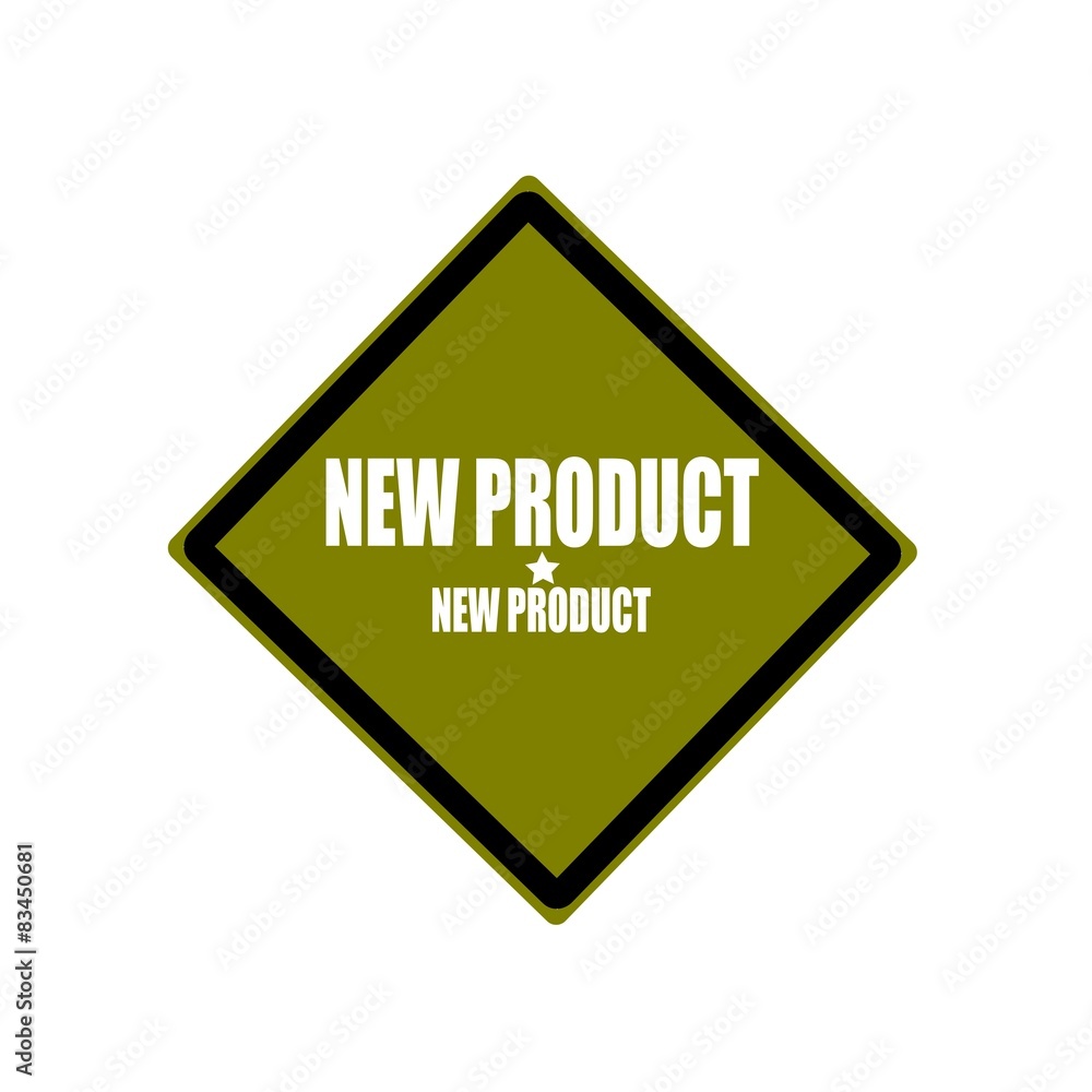 New product white stamp text on green background