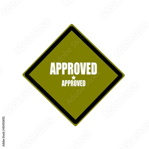 approved white stamp text on green background
