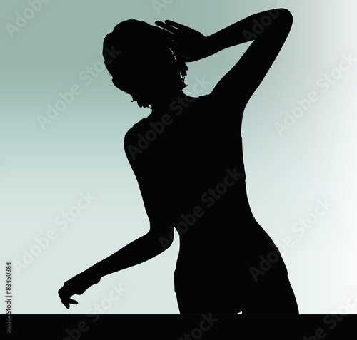 woman silhouette with hand gesture listen