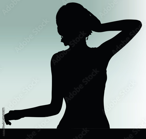 woman silhouette with hand gesture listen