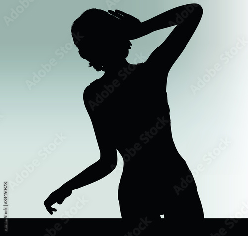 woman silhouette with hand gesture listen