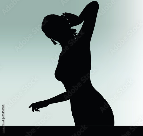 woman silhouette with hand gesture listen