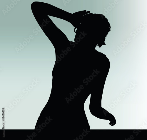 woman silhouette with hand gesture listen